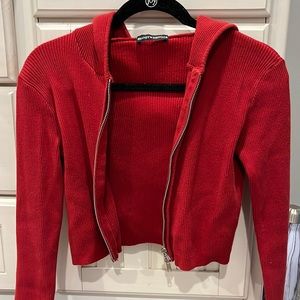 Brandy Melville Red Zip Up Sweater